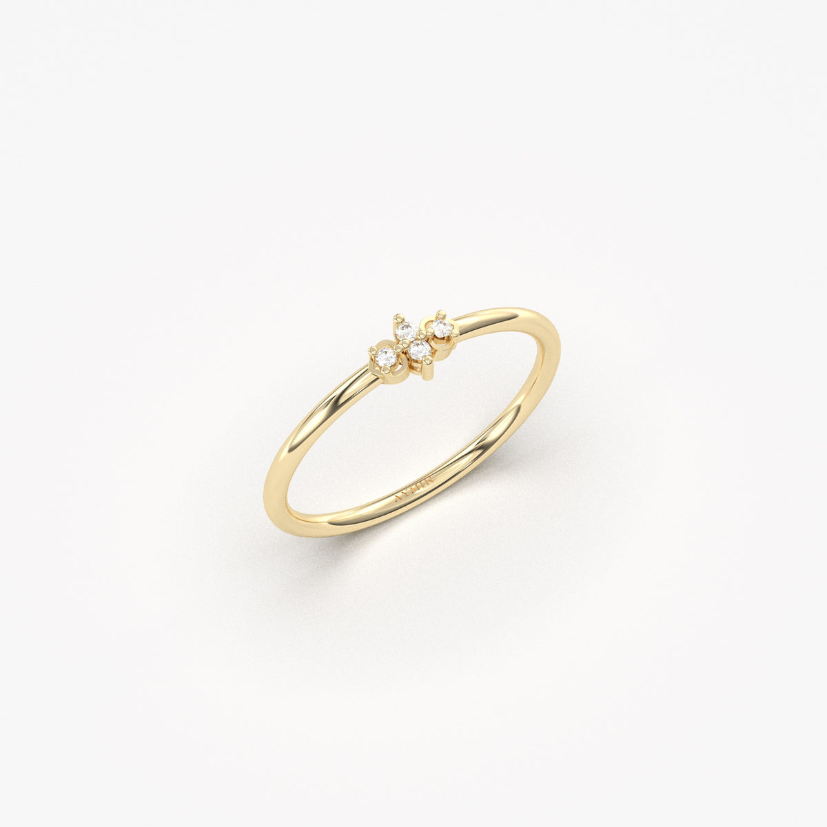 18K yellow gold mini cluster ring with natural diamonds, side view
