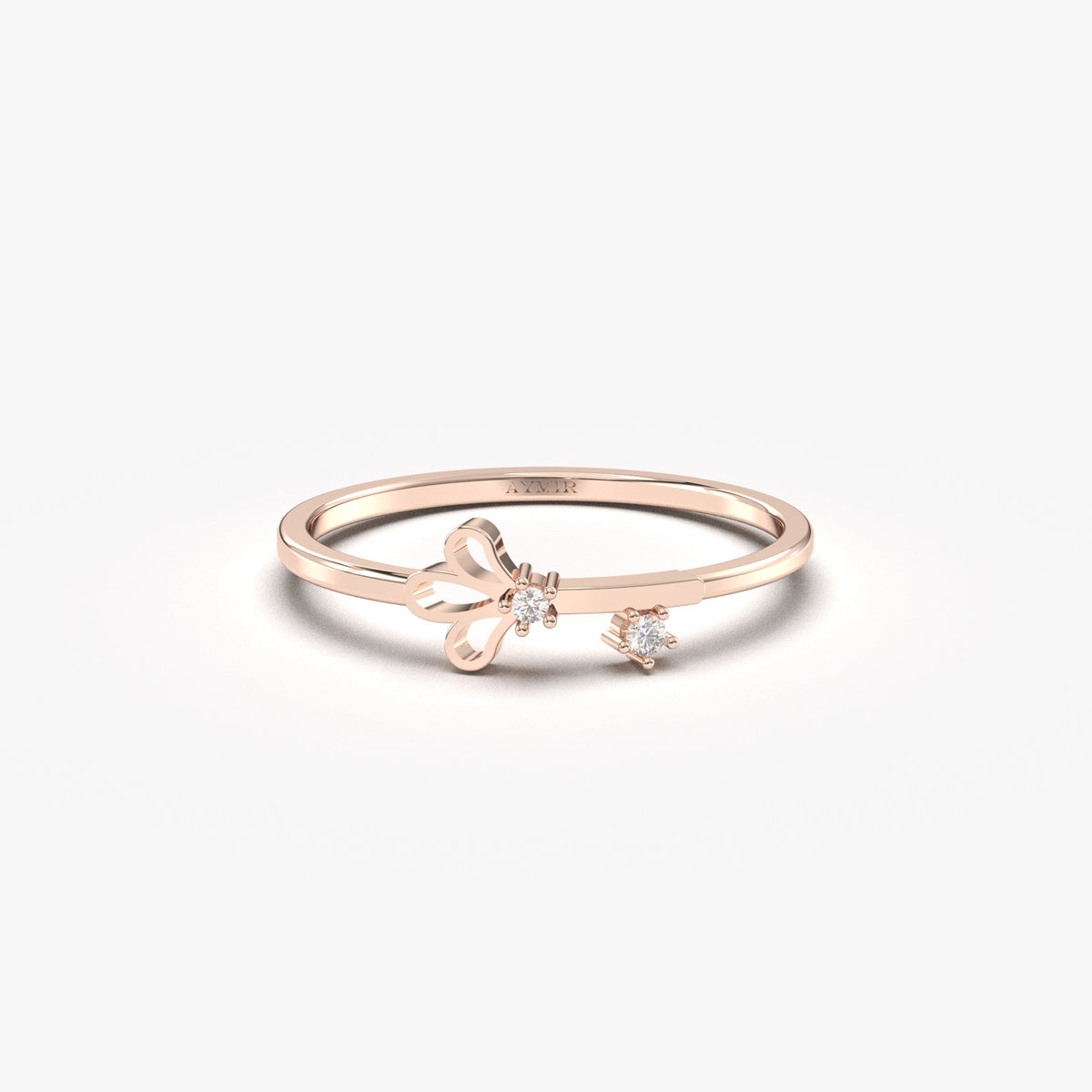 14K rose gold mini petal ring with natural diamonds, front view