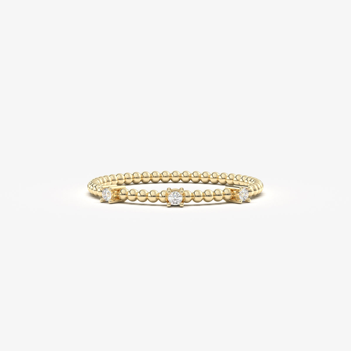 18K yellow gold bubble band ring with natural diamonds, front view