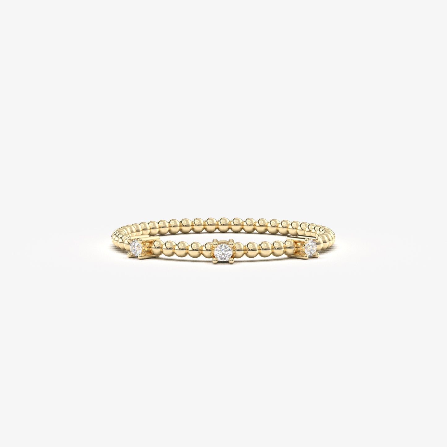 14K yellow gold bubble band ring with natural diamonds, front view