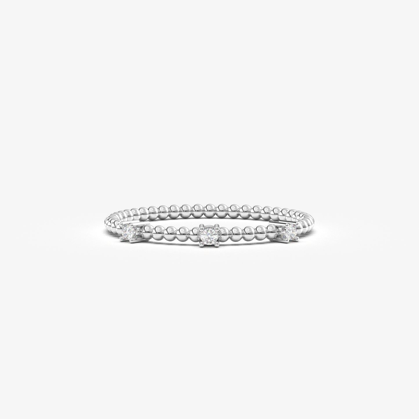 18K white gold bubble band ring with natural diamonds, front view