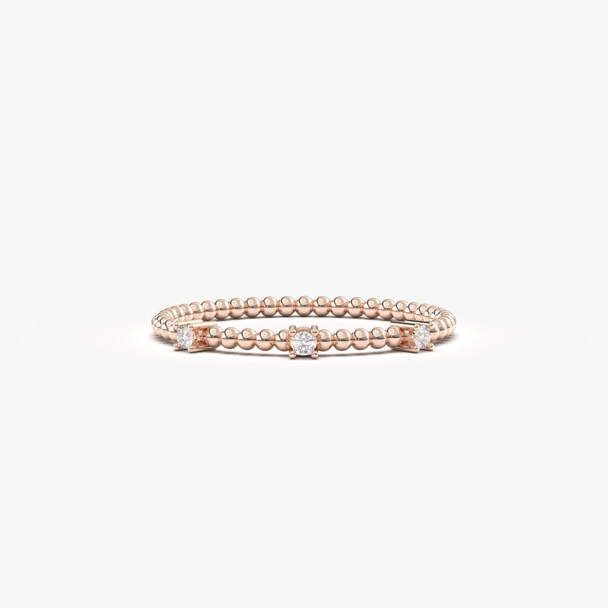 18K rose gold bubble band ring with natural diamonds, front view