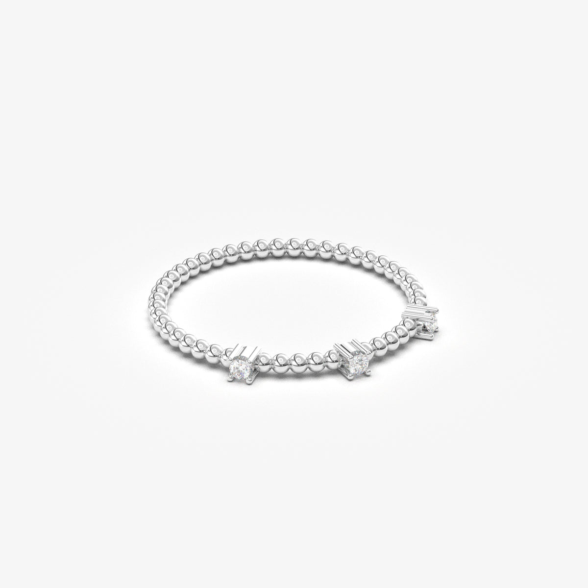 18K white gold bubble band ring with natural diamonds, angled view