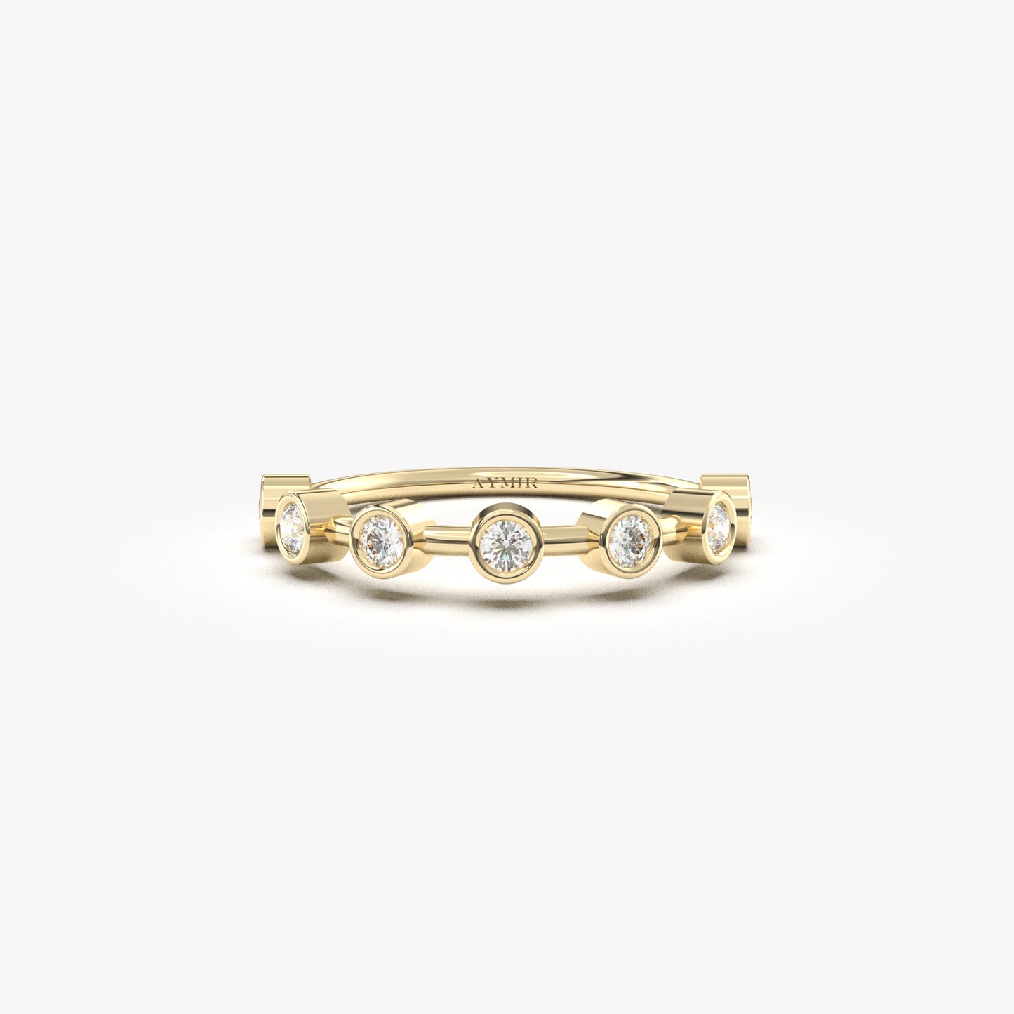 14K yellow gold seven stone bezel ring with cubic zirconia, front view