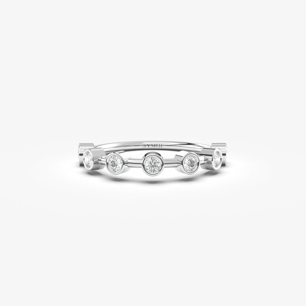 14K white gold seven stone bezel ring with natural diamonds, front view