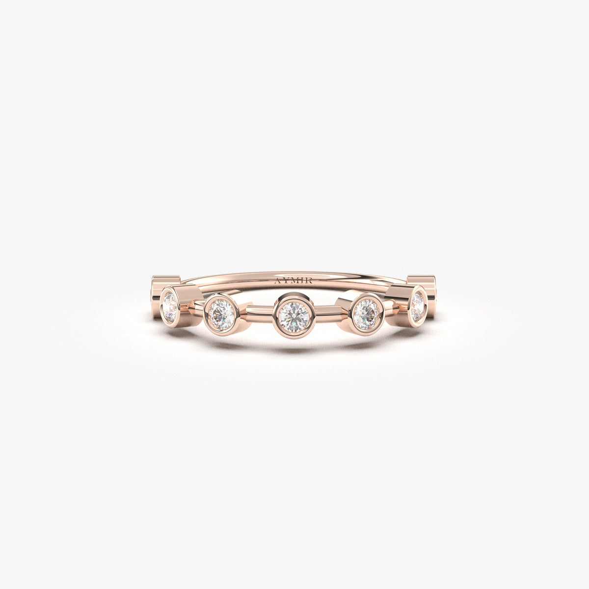 10K rose gold seven stone bezel ring with natural diamonds, front view