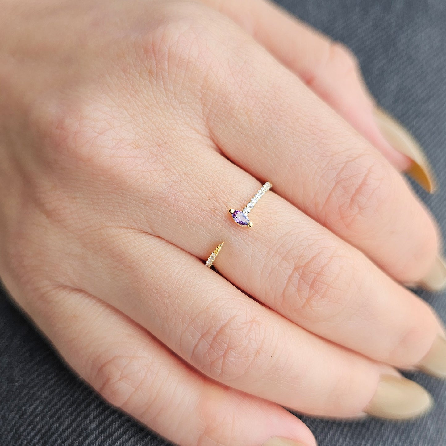 18K Gold Marquise Cut Amethsyt and Cz Ring - 2S232AME