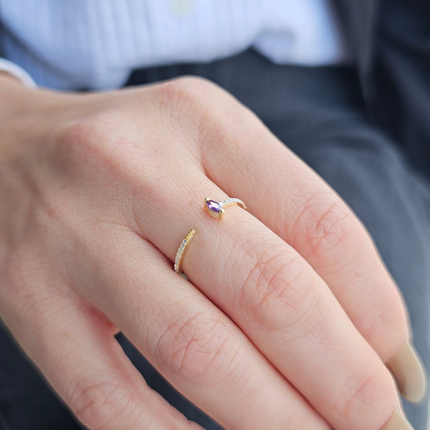 18K Gold Marquise Cut Amethsyt and Cz Ring - 2S232AME