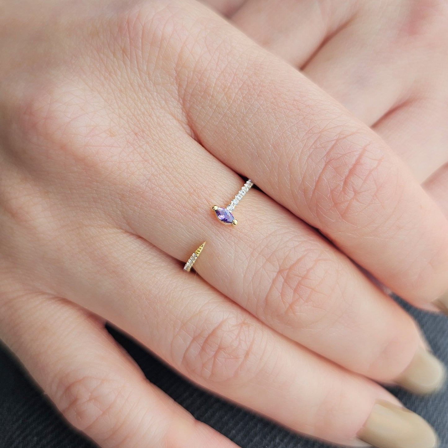 18K Gold Marquise Cut Amethsyt and Cz Ring - 2S232AME