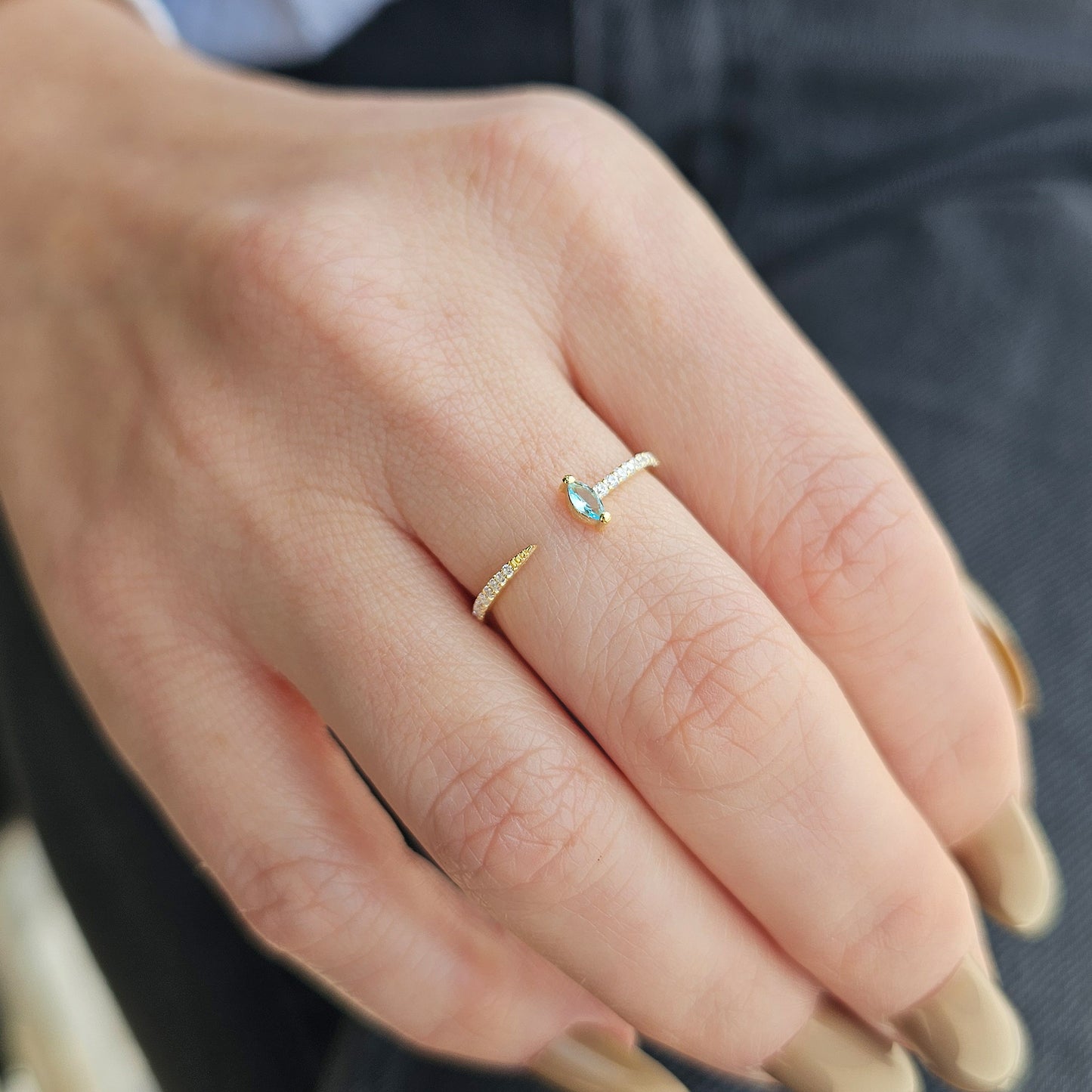 18K Gold Marquise Cut Aquamarine and Cz Ring - 2S232AQUA