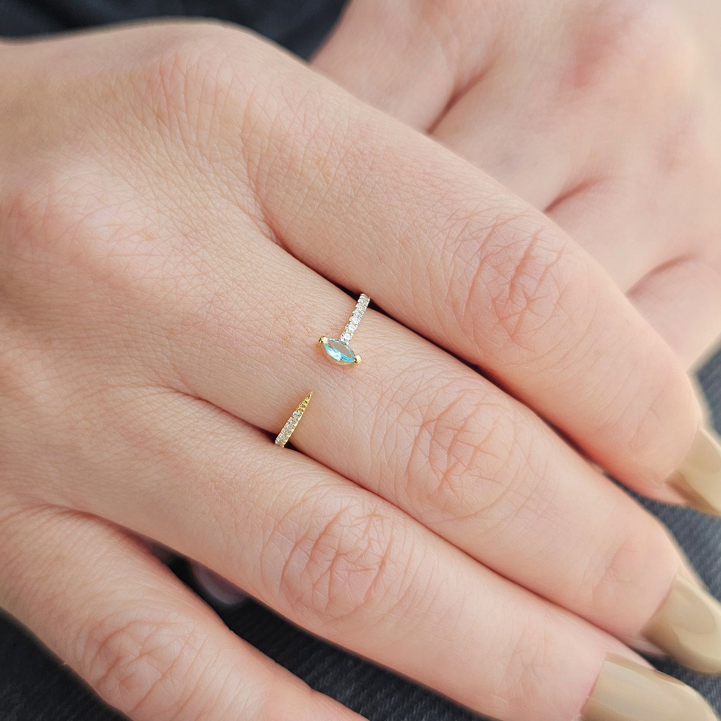 18K Gold Marquise Cut Aquamarine and Cz Ring - 2S232AQUA