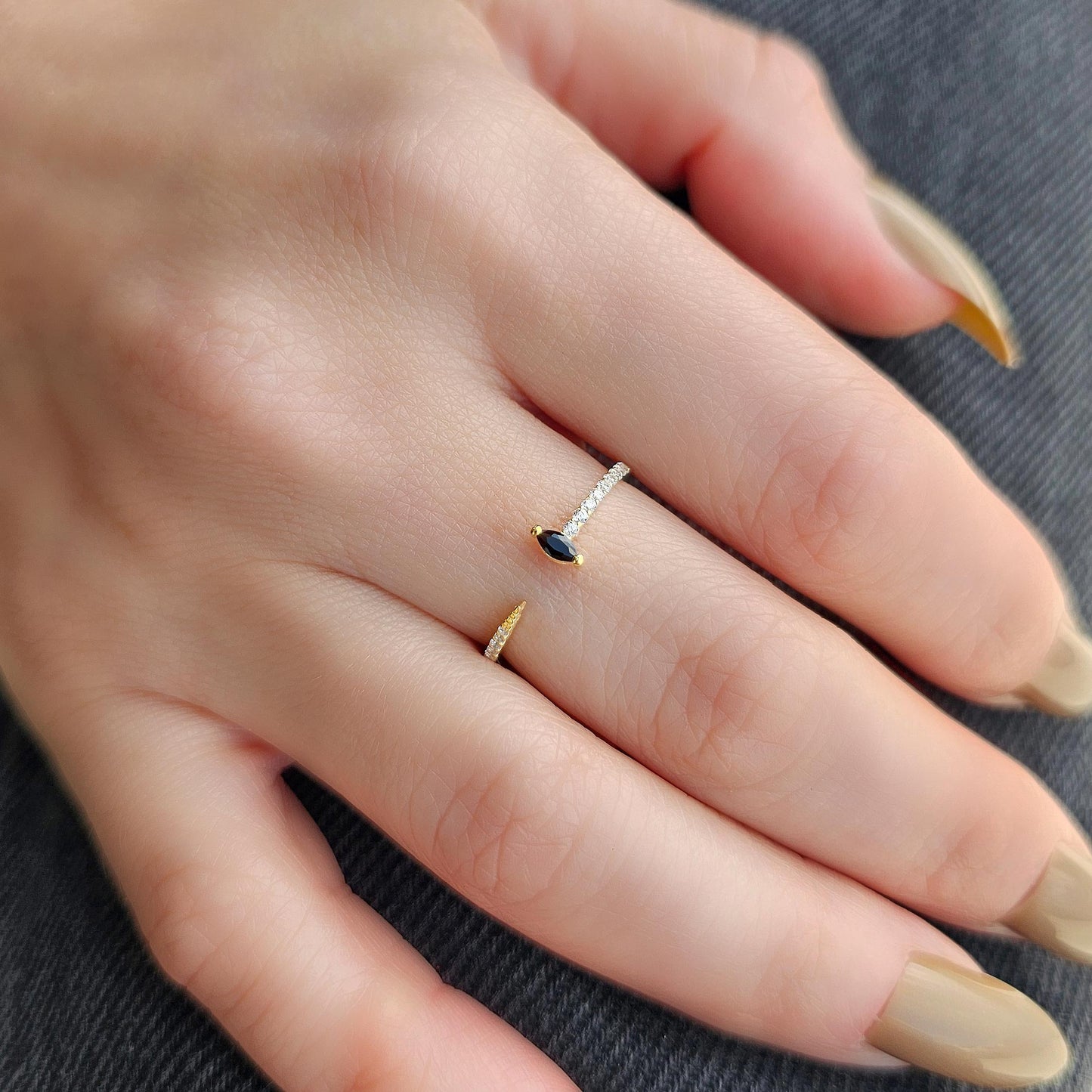 18K Gold Marquise Black Onyx and Cz Ring - 2S232BLK