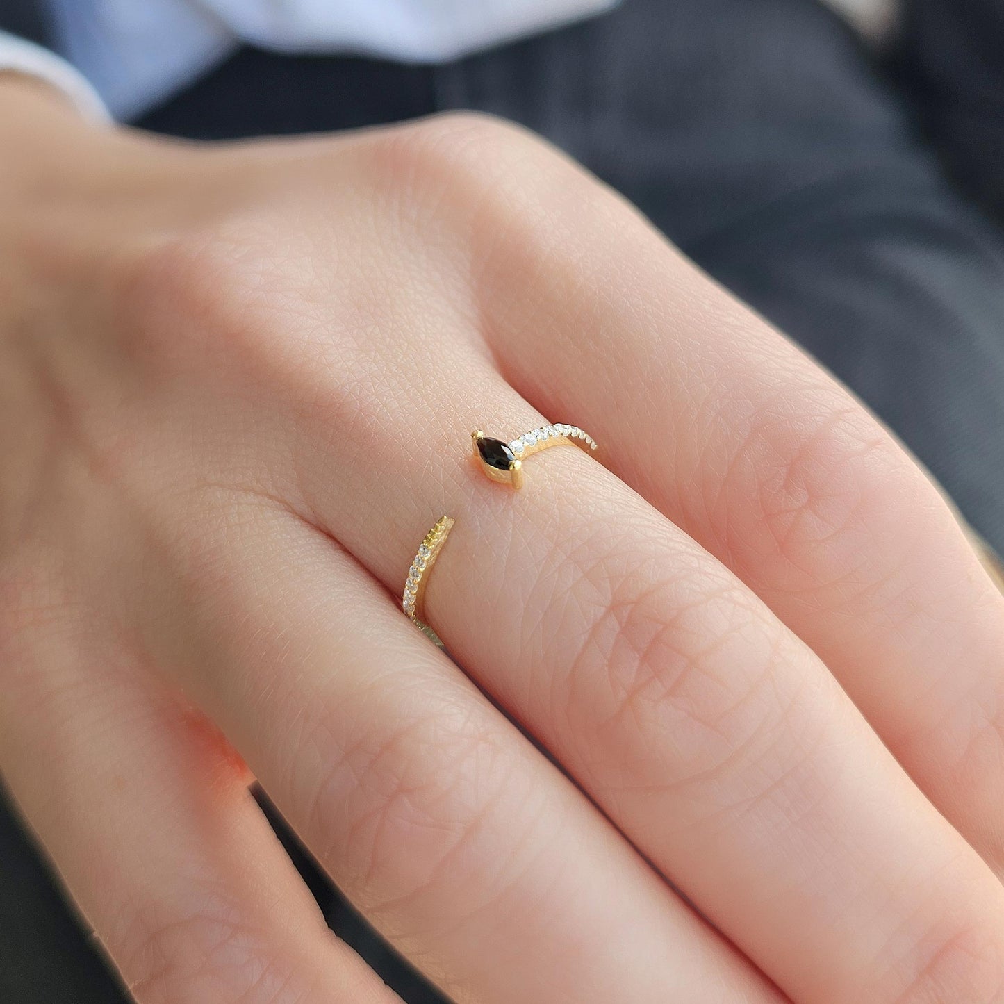 18K Gold Marquise Black Onyx and Cz Ring - 2S232BLK