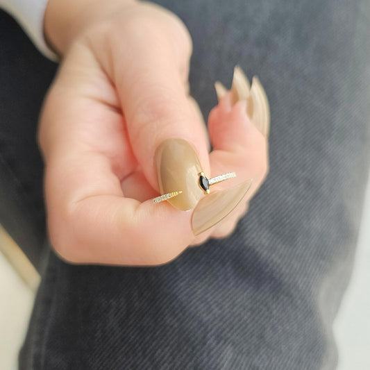 10K Gold Marquise Cut Black Onyx and Diamond Ring - 2S232BLK