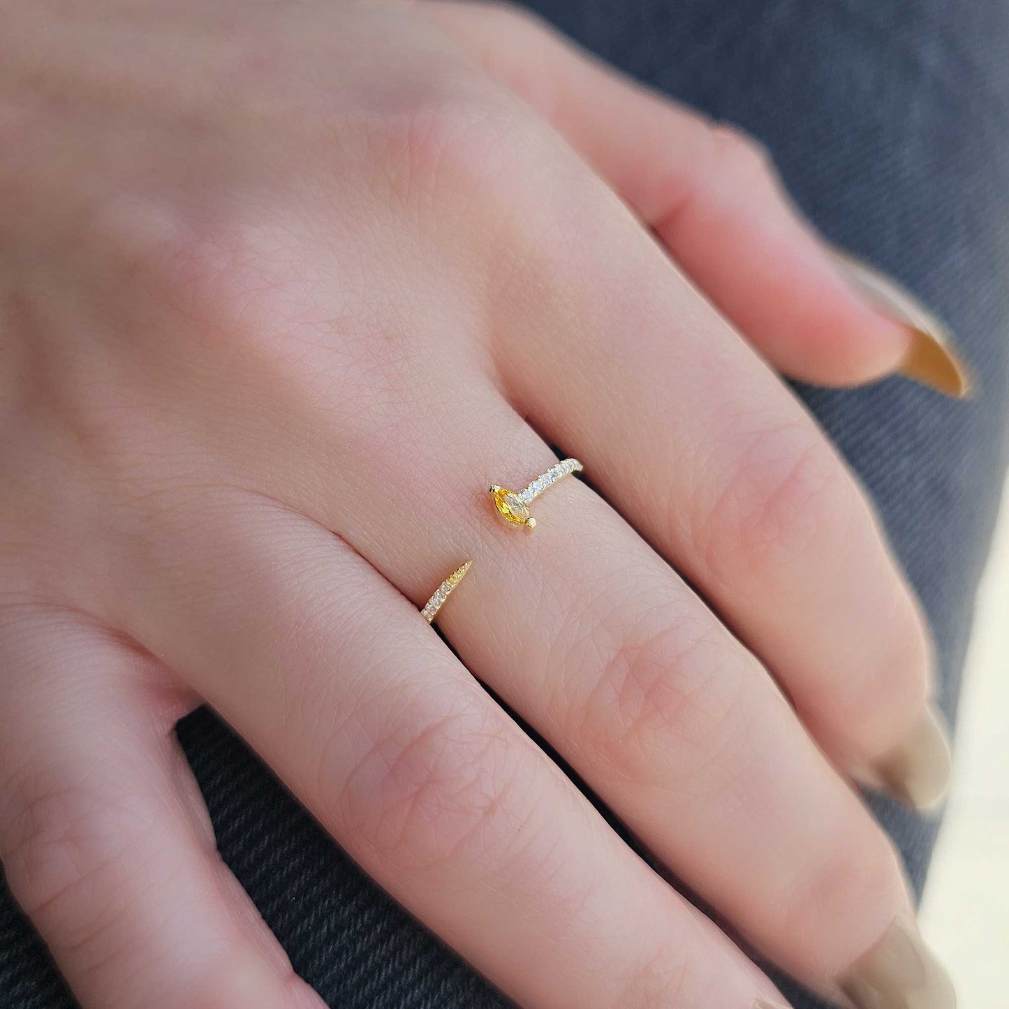 18K Gold Marquise Cut Citrine and Cz Ring - 2S232CIT