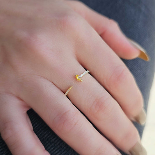 18K Gold Marquise Cut Citrine and Diamond Ring - 2S232CIT