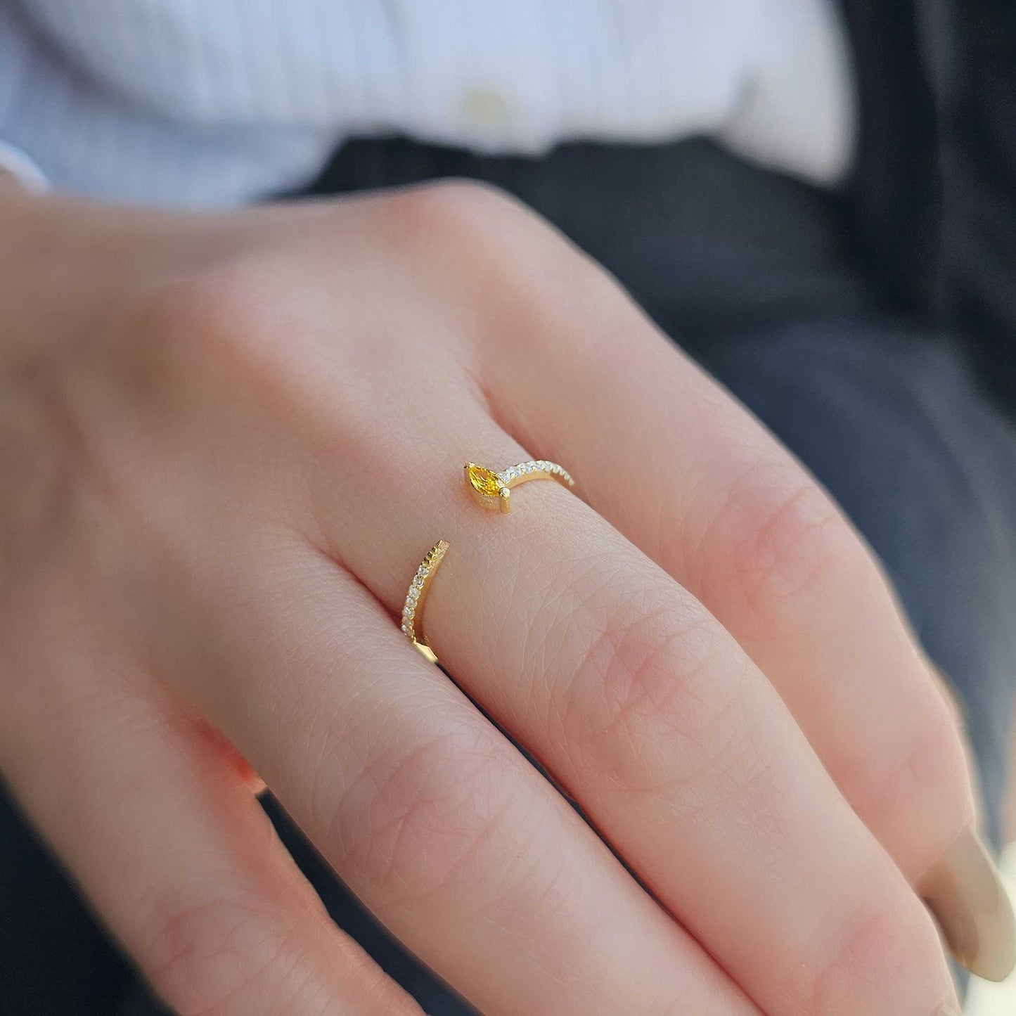 18K Gold Marquise Cut Citrine and Cz Ring - 2S232CIT
