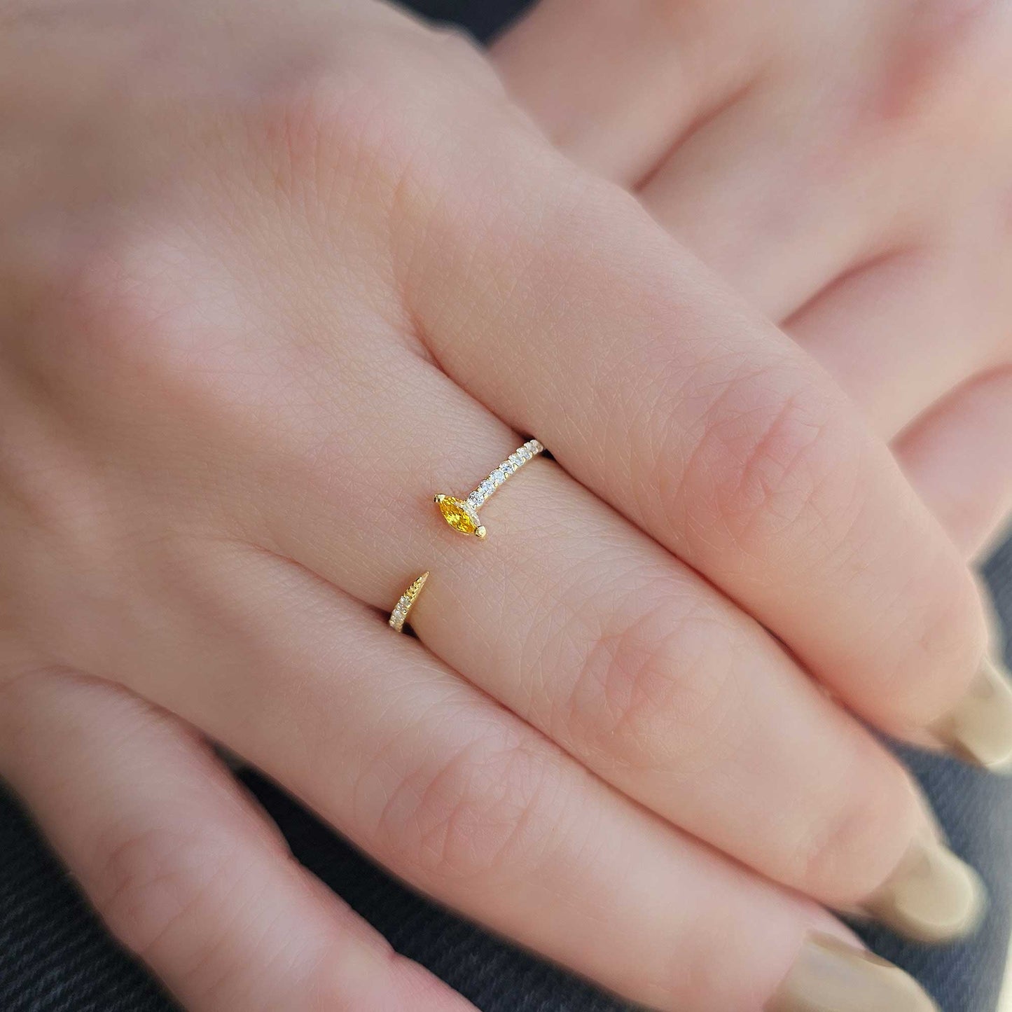 18K Gold Marquise Cut Citrine and Cz Ring - 2S232CIT