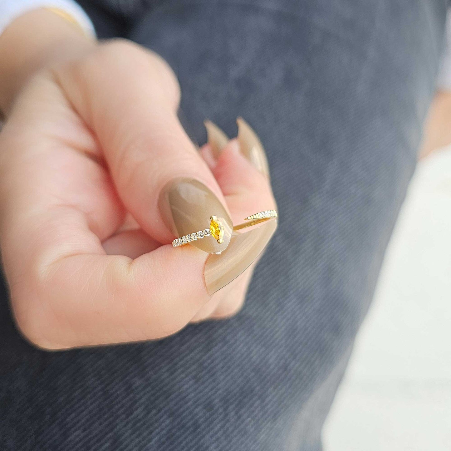14K Gold Marquise Cut Citrine and Cz Ring - 2S232CIT