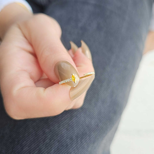 18K Gold Marquise Cut Citrine and Cz Ring - 2S232CIT