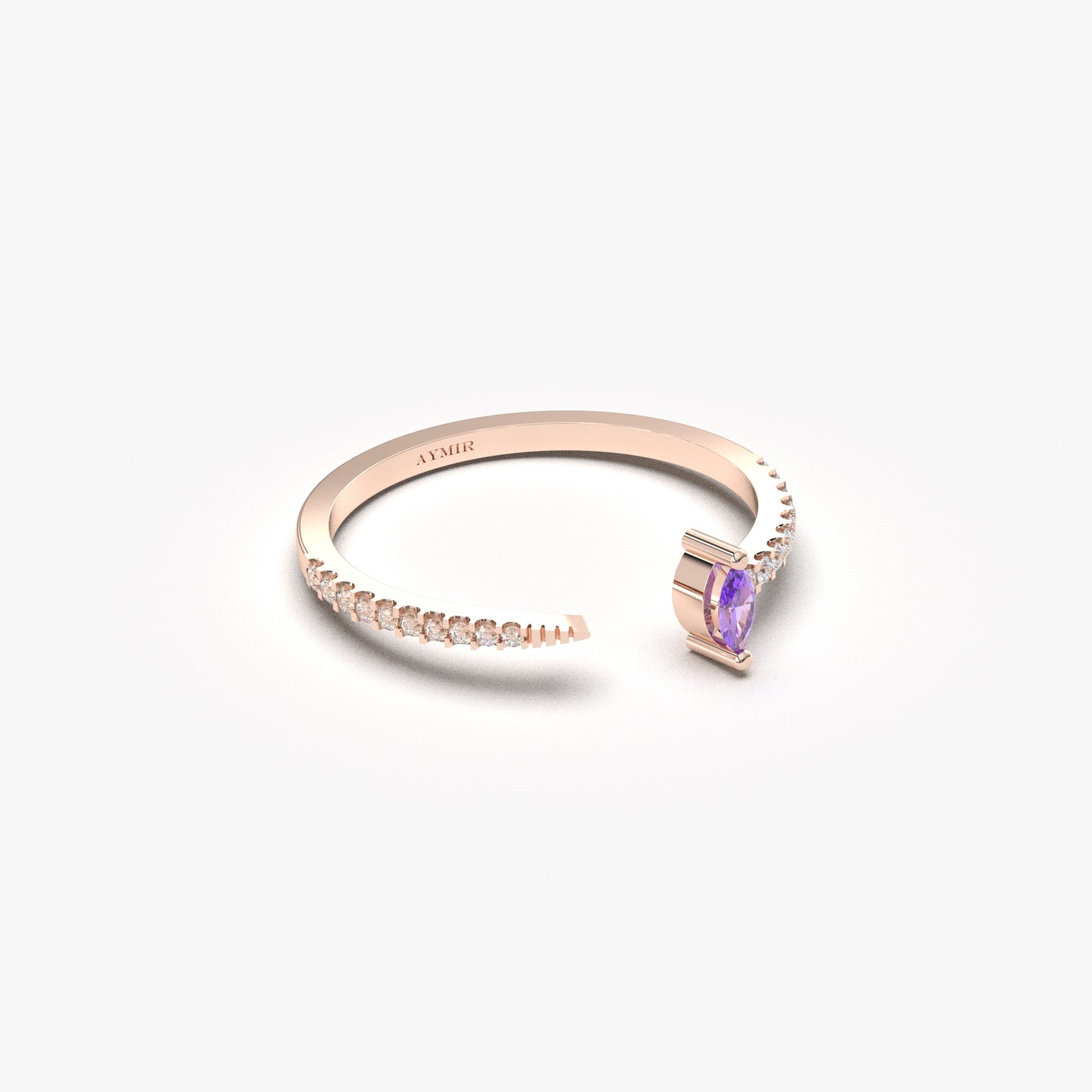 18K Gold Marquise Cut Amethsyt and Cz Ring - 2S232AME