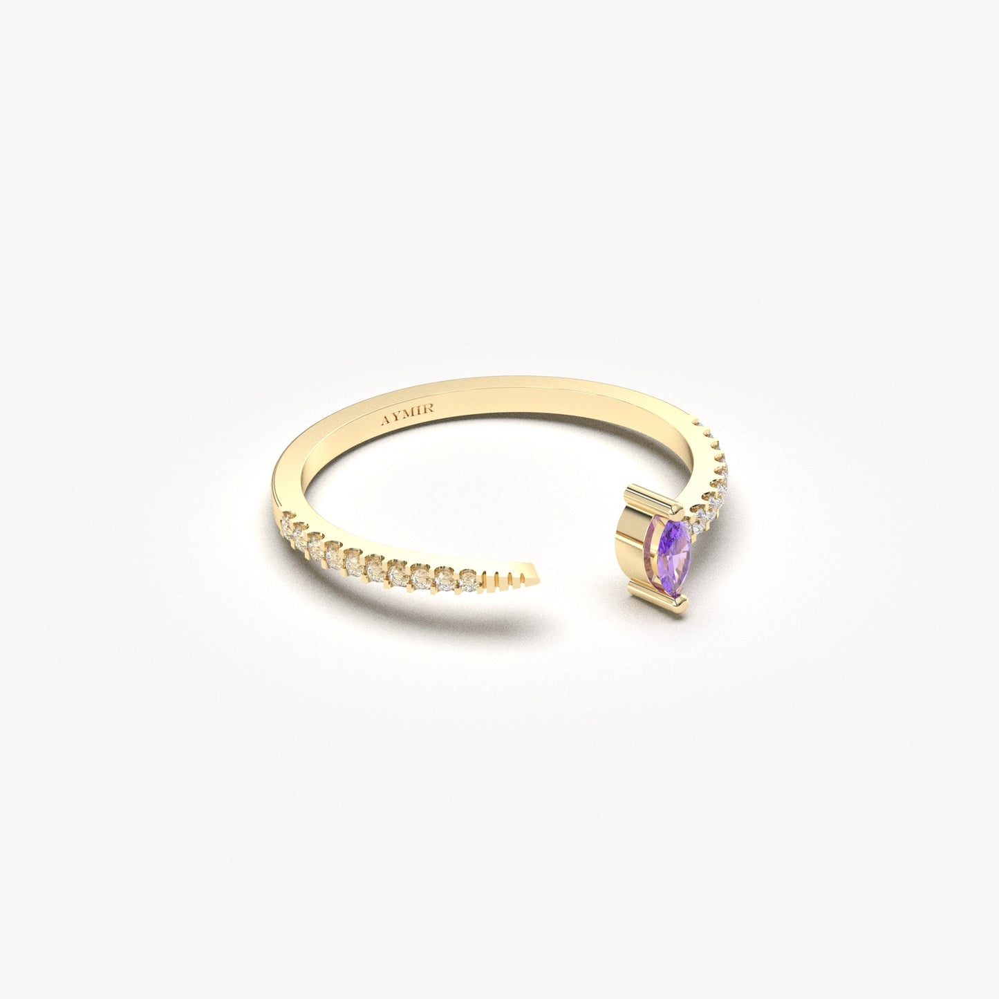 18K Gold Marquise Cut Amethsyt and Cz Ring - 2S232AME