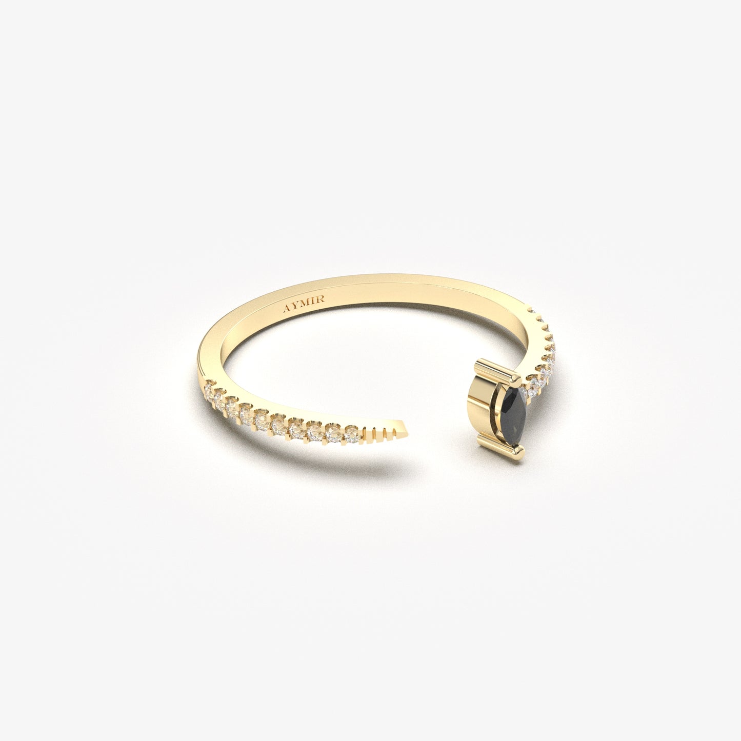 18K Gold Marquise Black Onyx and Cz Ring - 2S232BLK