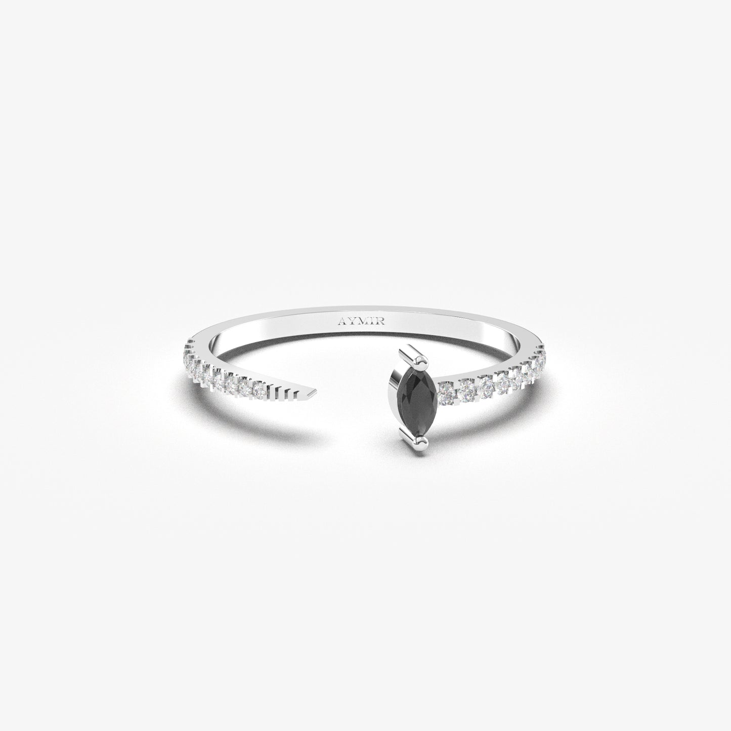 18K Gold Marquise Black Onyx and Cz Ring - 2S232BLK
