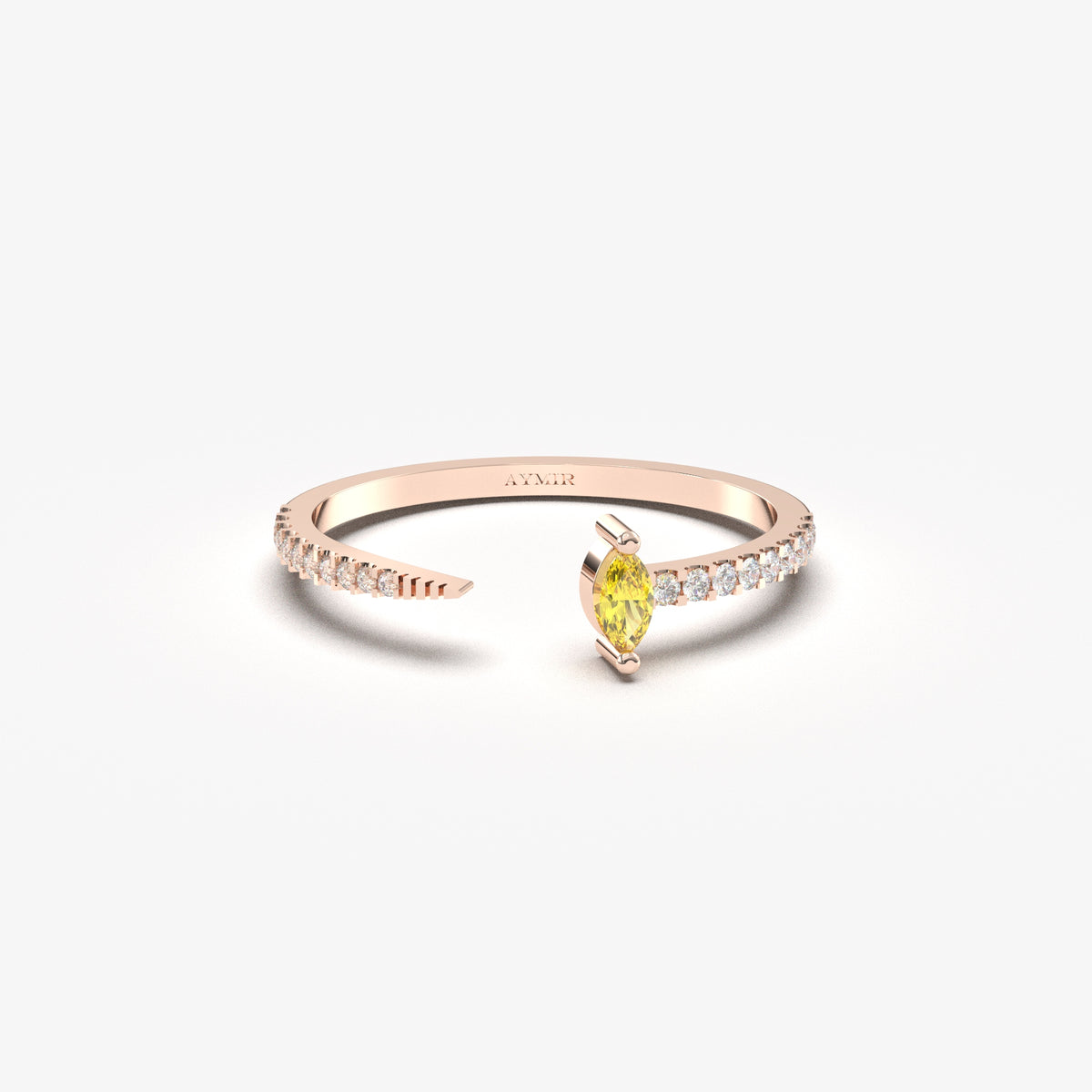 Rose gold yellow-stone open marquise ring, front view