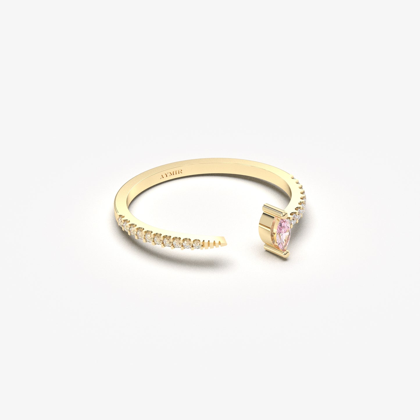 18K Gold Marquise Cut Pink and Cz Ring - 2S232PNK