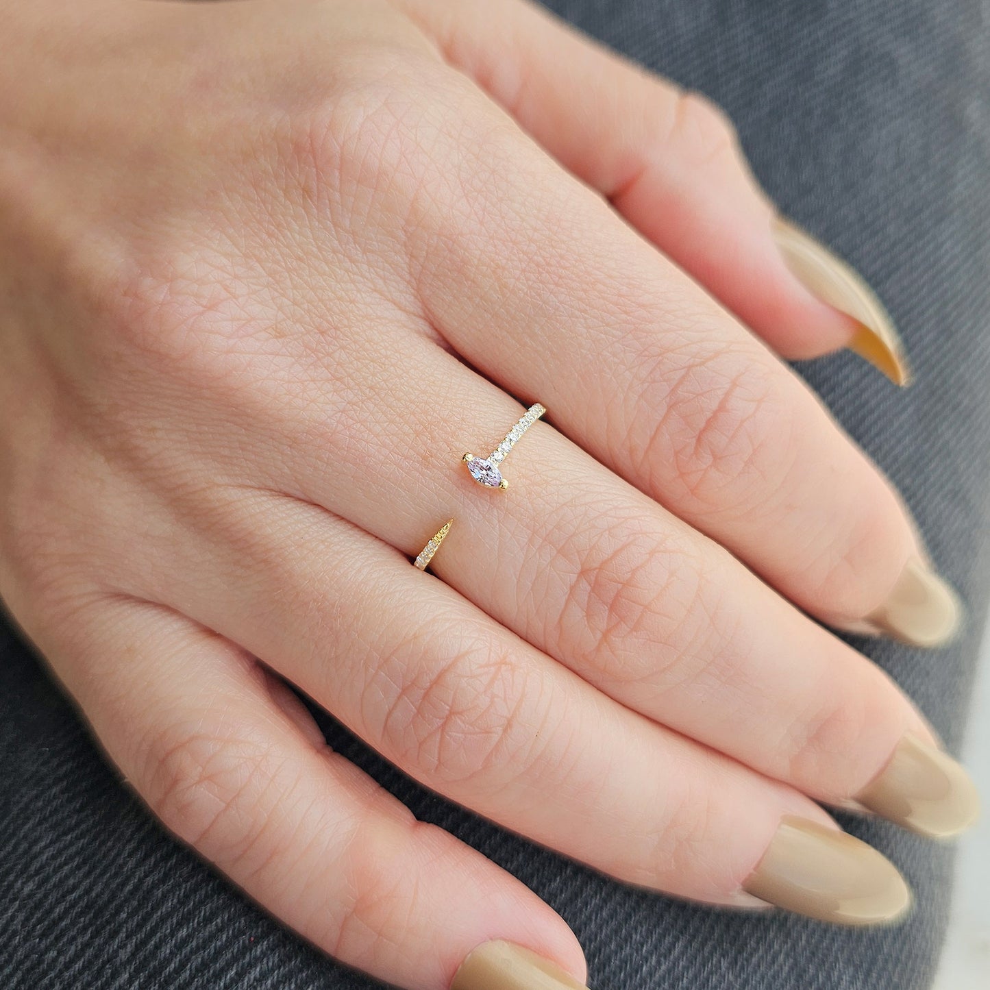 18K Gold Marquise Cut Lavender and Cz Ring - 2S232LAV