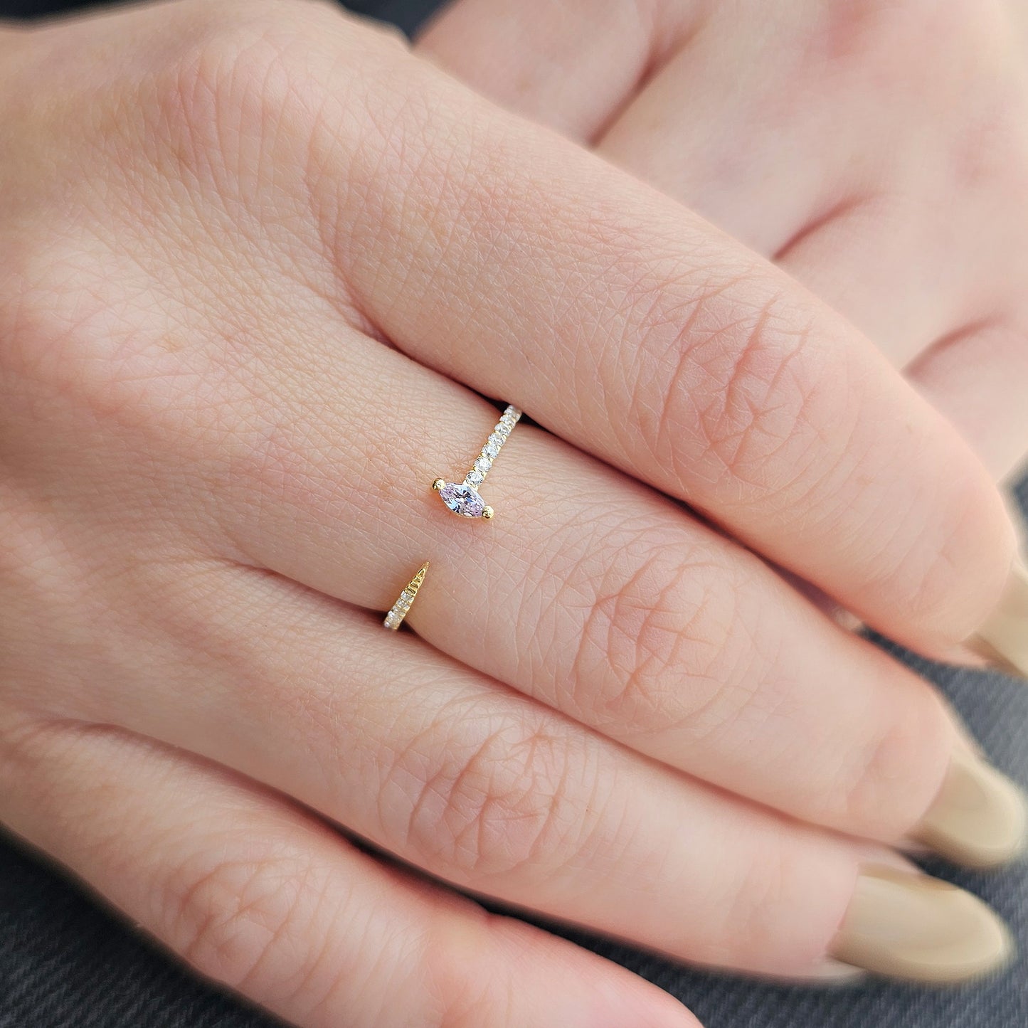 18K Gold Marquise Cut Lavender and Cz Ring - 2S232LAV