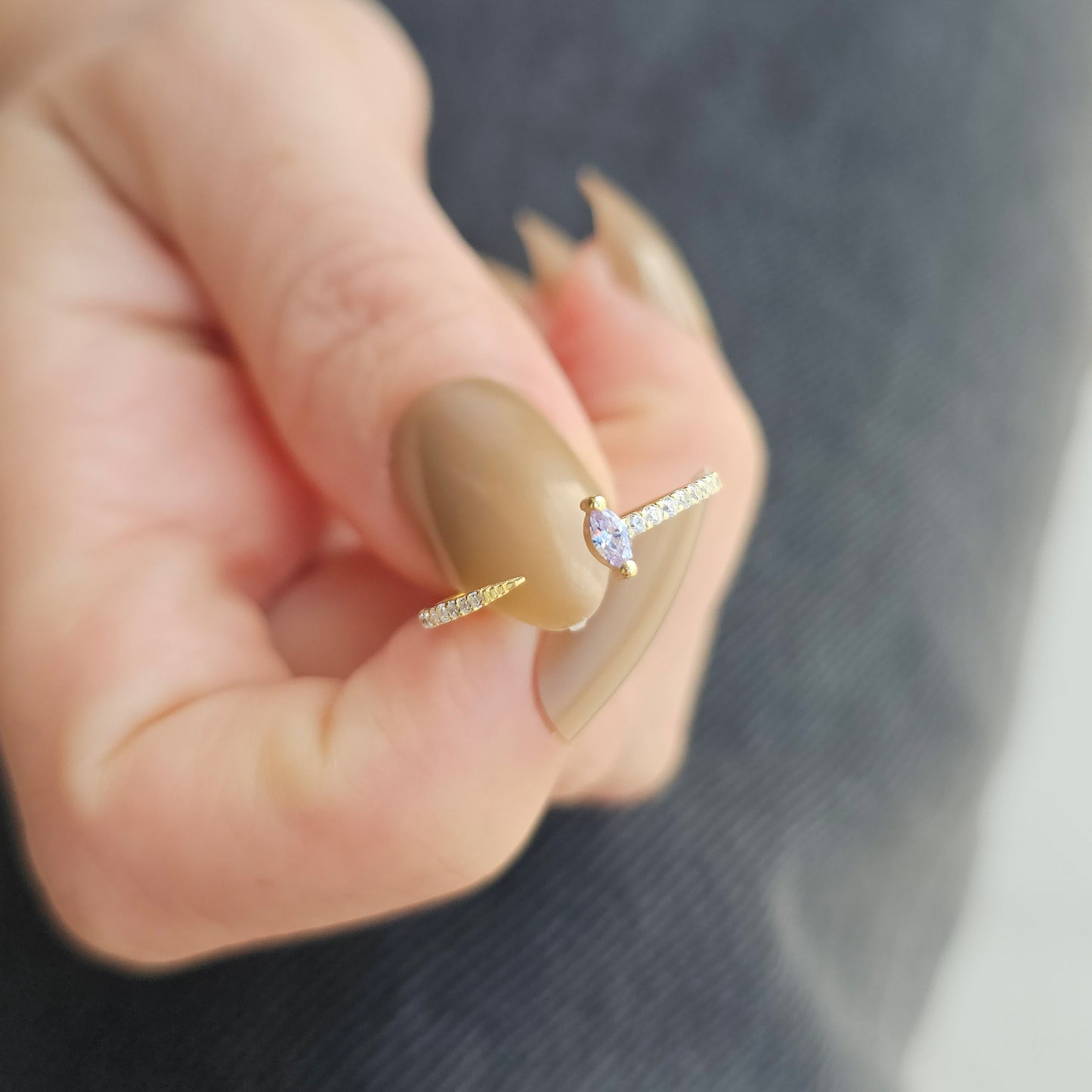 18K Gold Marquise Cut Lavender and Cz Ring - 2S232LAV