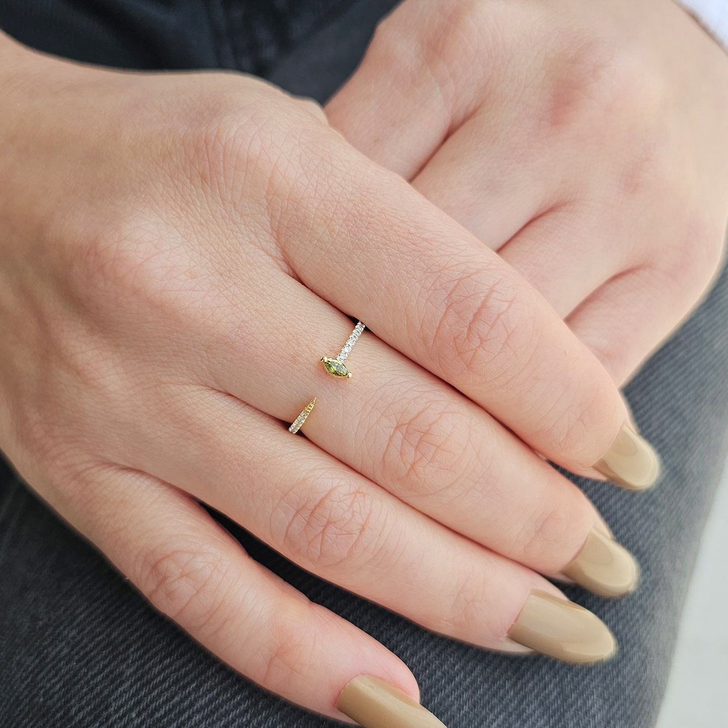 18K Gold Marquise Cut Peridot and Diamond Ring - 2S232PER