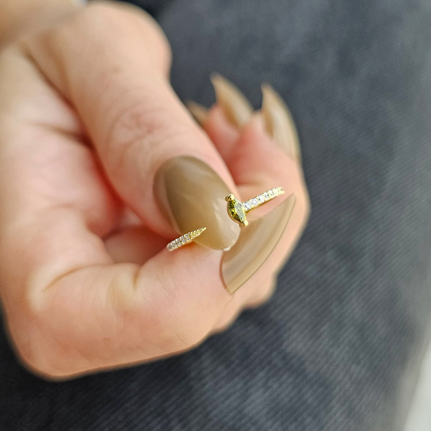 14K Gold Marquise Cut Peridot and Cz Ring - 2S232PER