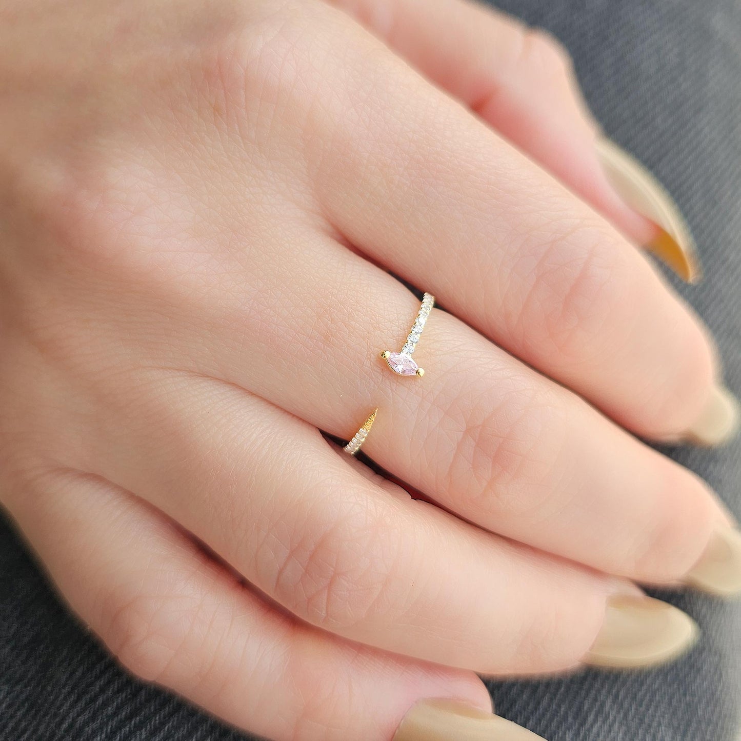18K Gold Marquise Cut Pink and Cz Ring - 2S232PNK