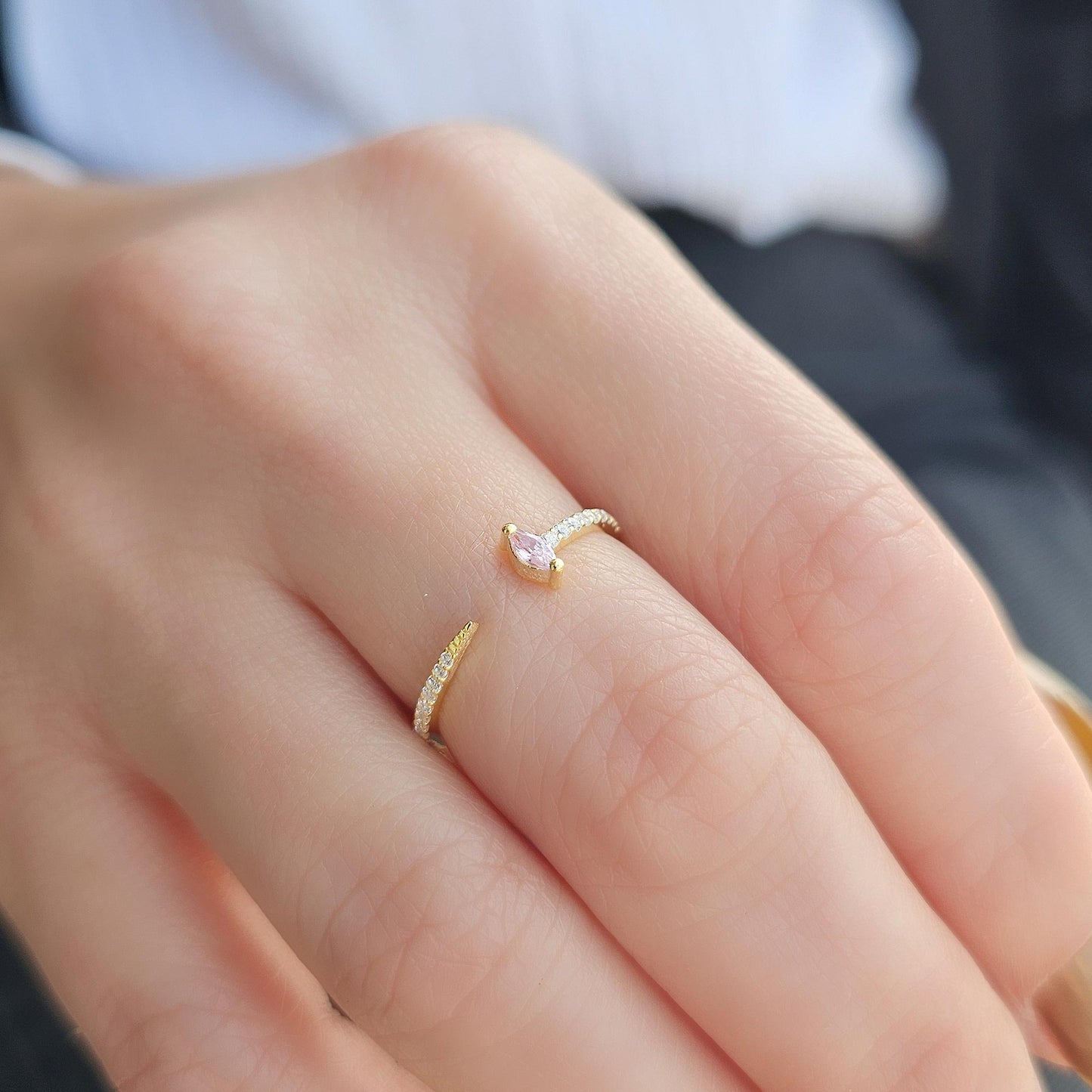 18K Gold Marquise Cut Pink and Cz Ring - 2S232PNK