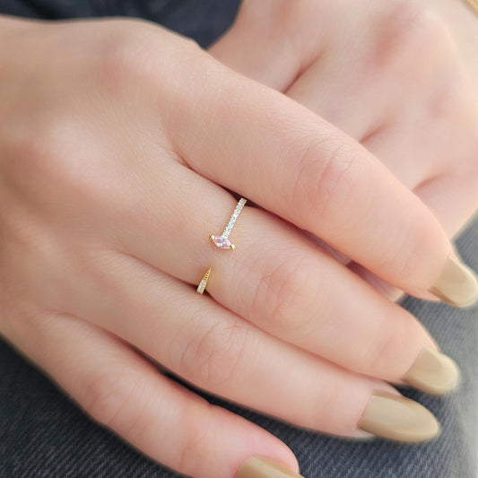 18K Gold Marquise Cut Pink and Cz Ring - 2S232PNK