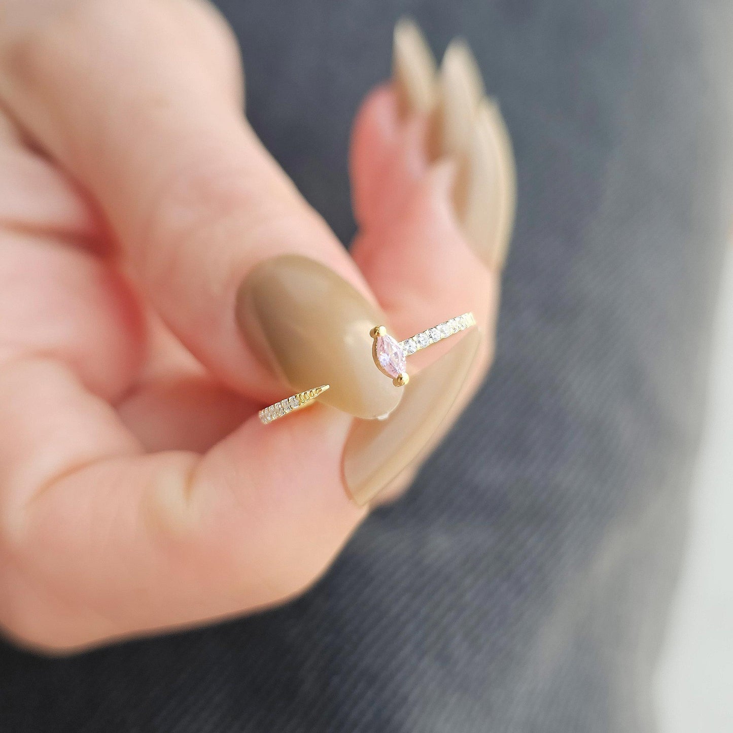 18K Gold Marquise Cut Pink and Cz Ring - 2S232PNK