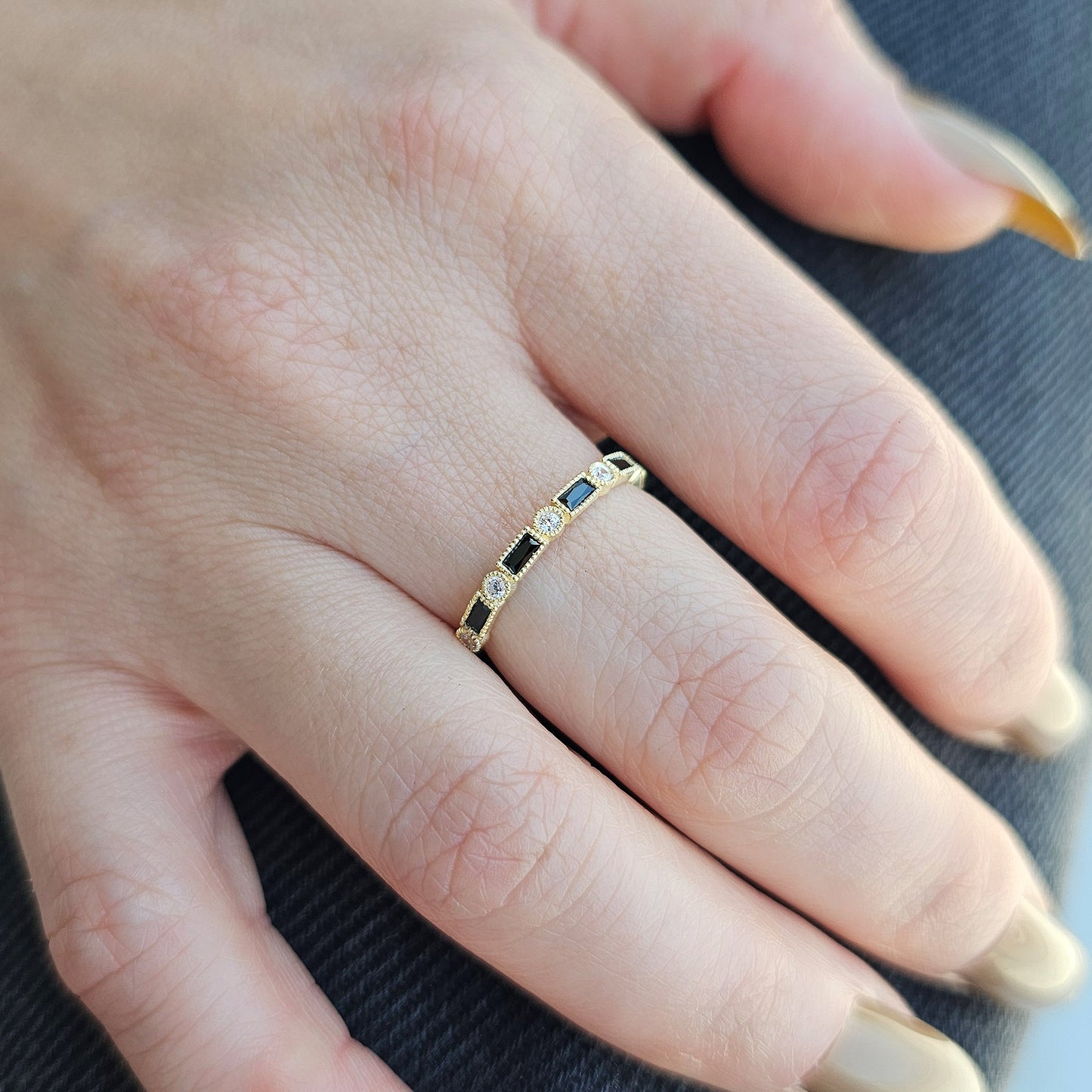 10K Gold Baguette Cut Black Onyx and Diamond Ring - 2S233BLK