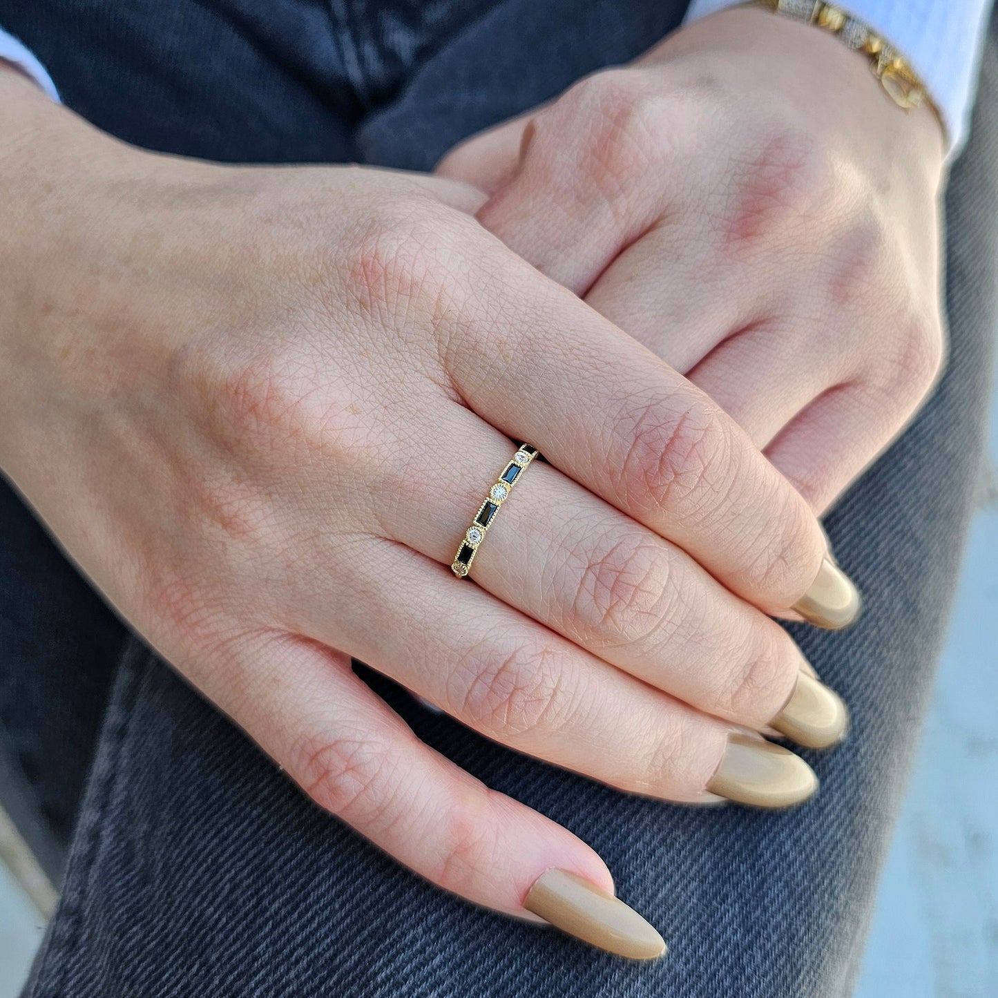 10K Gold Baguette Cut Black Onyx and Diamond Ring - 2S233BLK