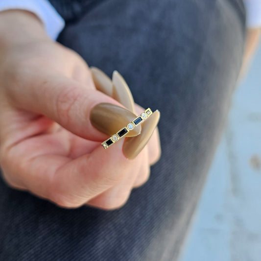 18K Gold Baguette Cut Black Onyx and Cz Ring - 2S233BLK