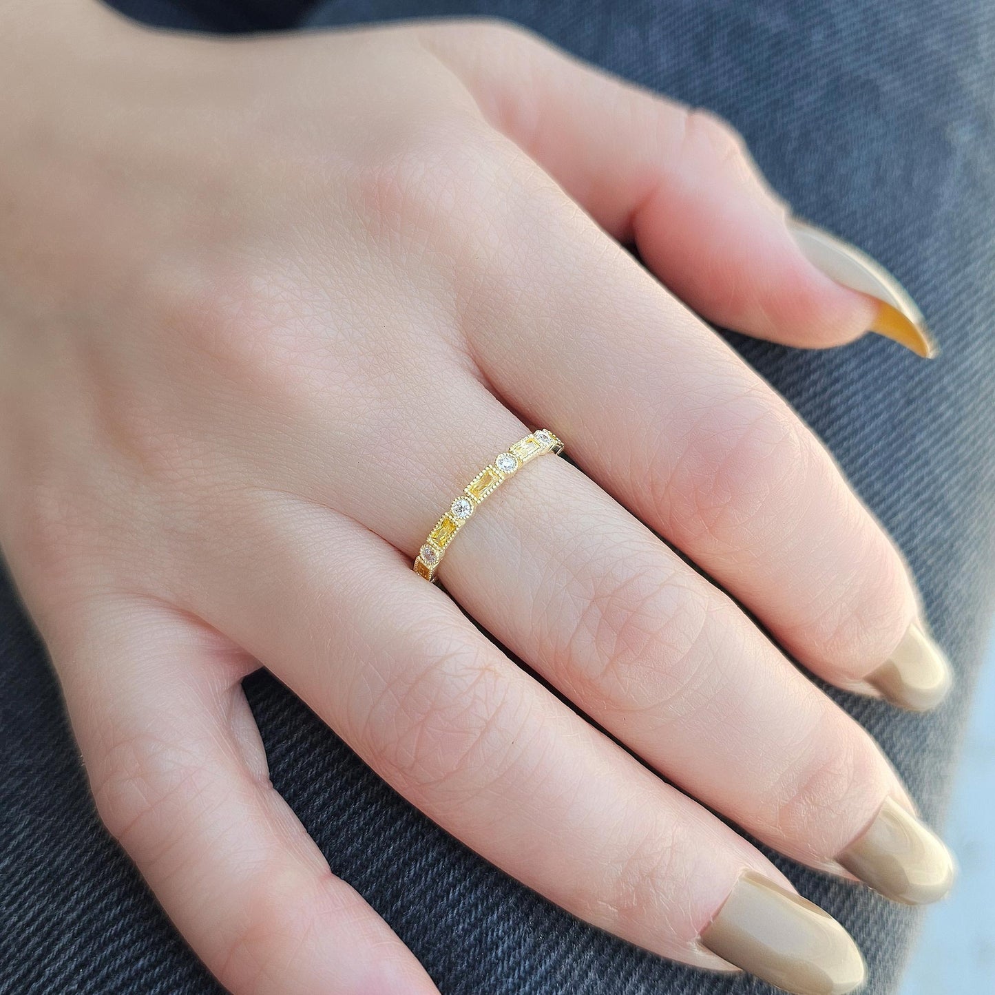 18K Gold Baguette Cut Citrine and Cz Ring - 2S233CIT