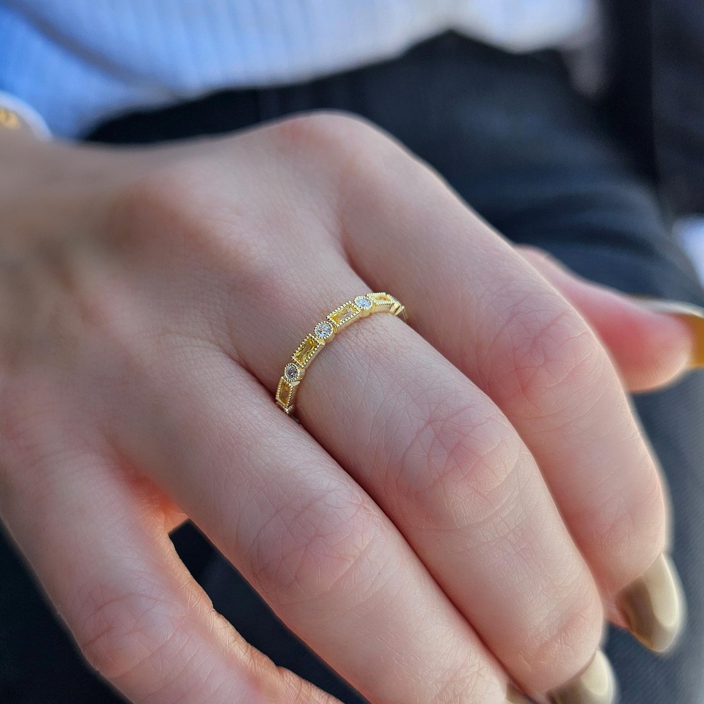 18K Gold Baguette Cut Citrine and Cz Ring - 2S233CIT