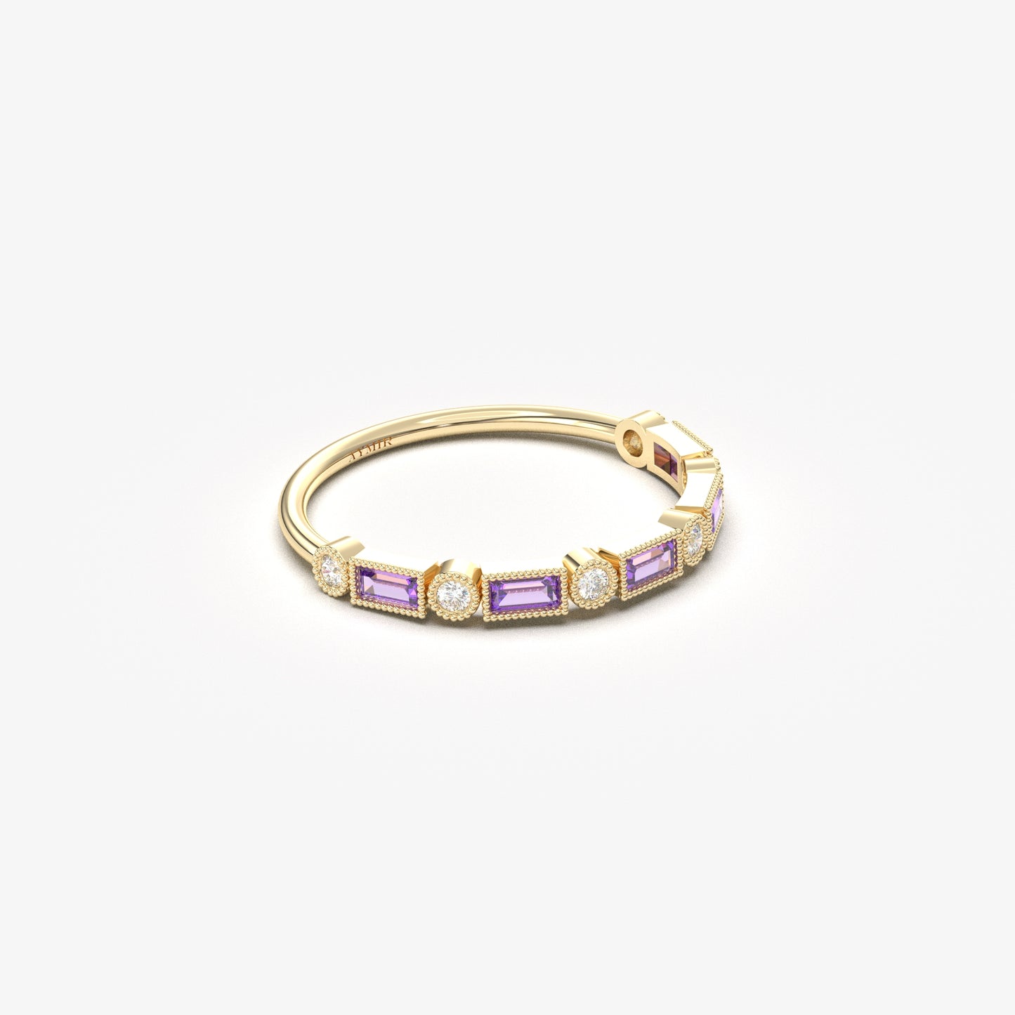 18K Gold Baguette Cut Amethyst and Cz Ring - 2S233AME