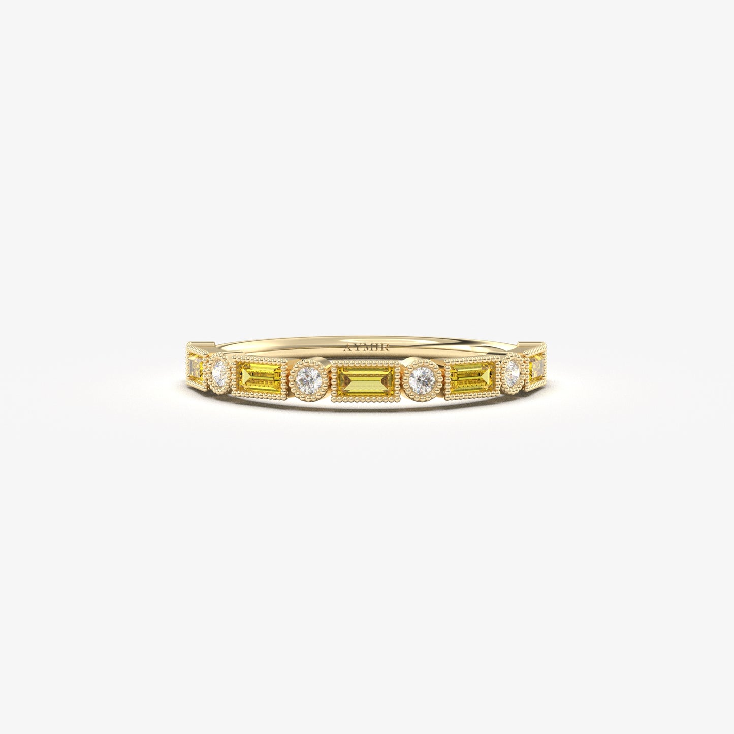 18K Gold Baguette Cut Citrine and Cz Ring - 2S233CIT