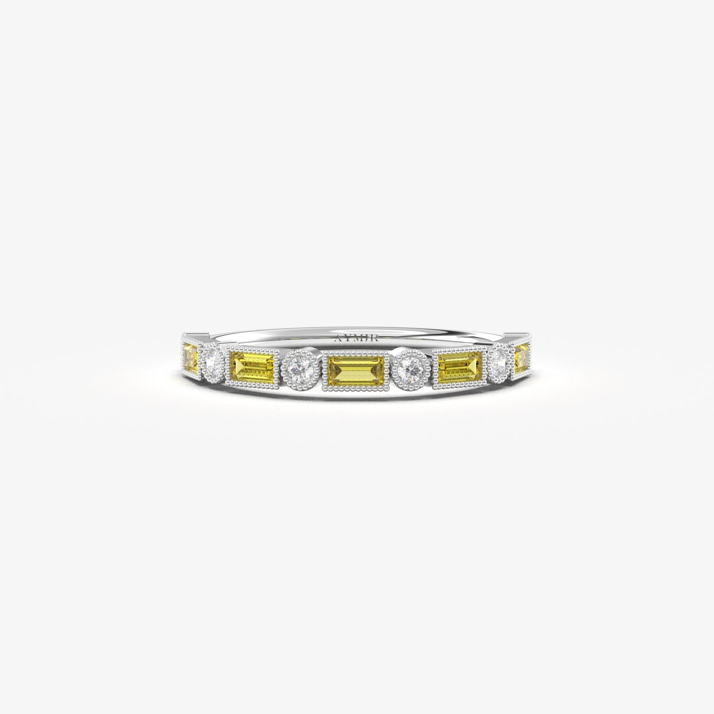 18K Gold Baguette Cut Citrine and Cz Ring - 2S233CIT