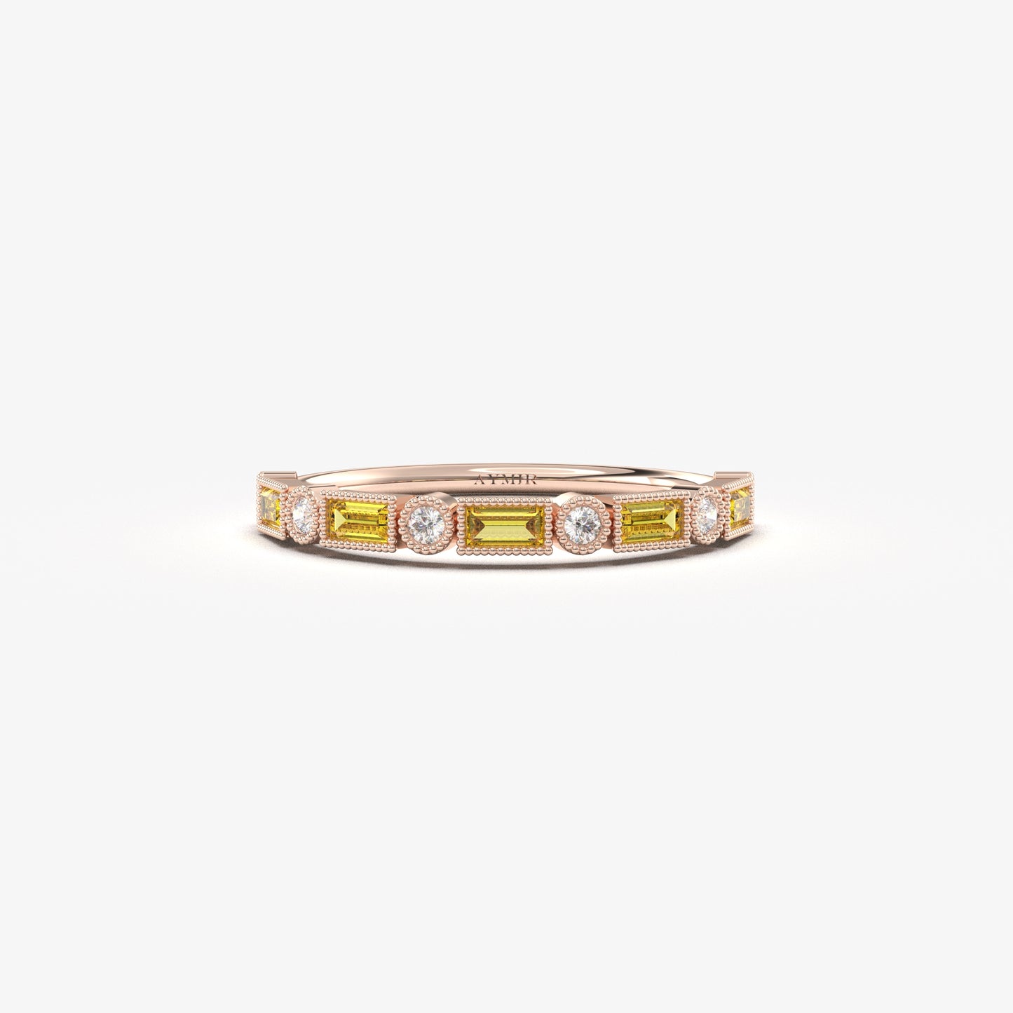18K Gold Baguette Cut Citrine and Cz Ring - 2S233CIT