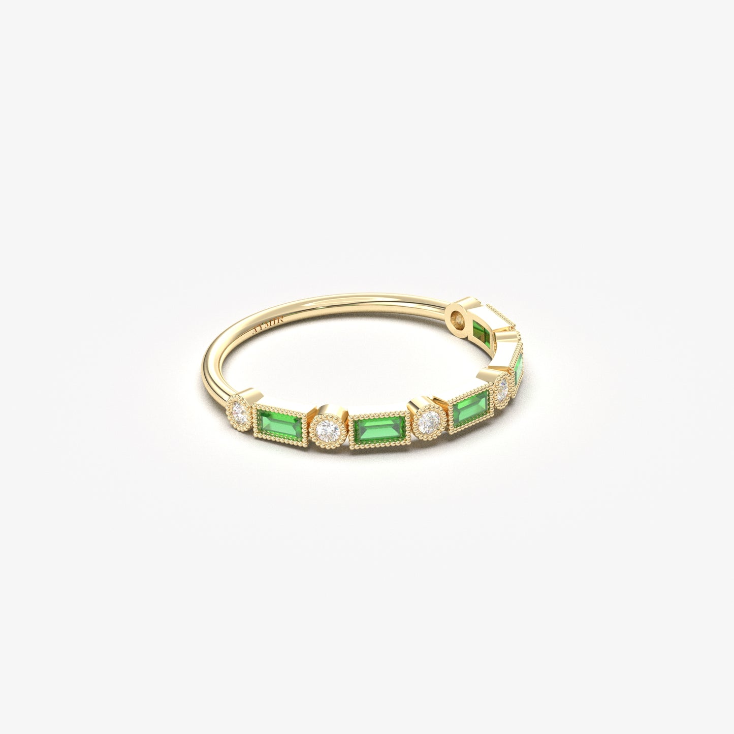 18K Gold Baguette Cut Emerald and Cz Ring - 2S233EME