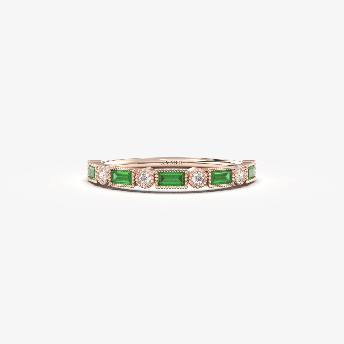 18K Gold Baguette Cut Emerald and Cz Ring - 2S233EME